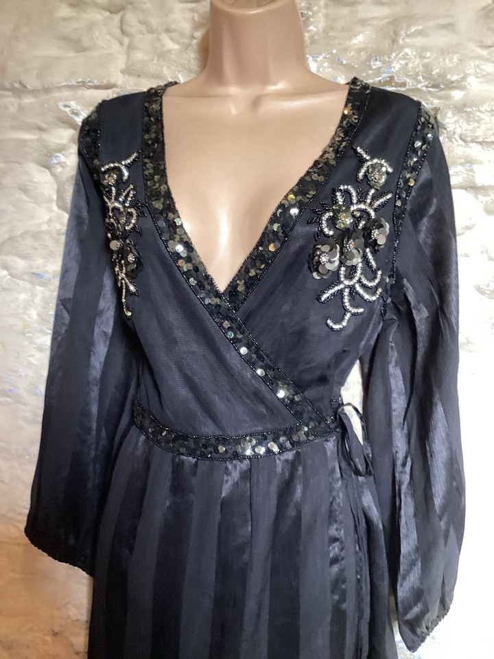 BNWT Joe Browns Black Mock Wrap Party Cocktail dress With Bead Detail