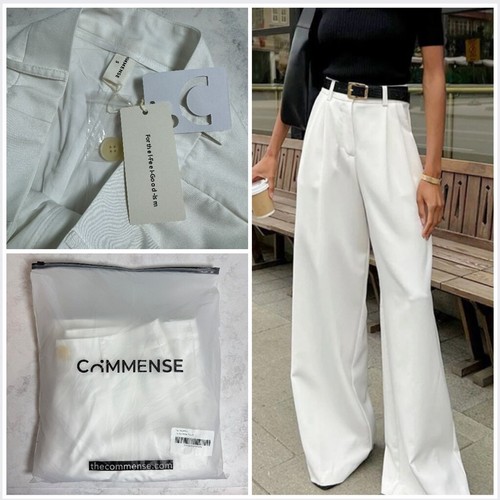 Women's Commense Wide Leg Pleated Front Lined Pants Size S White