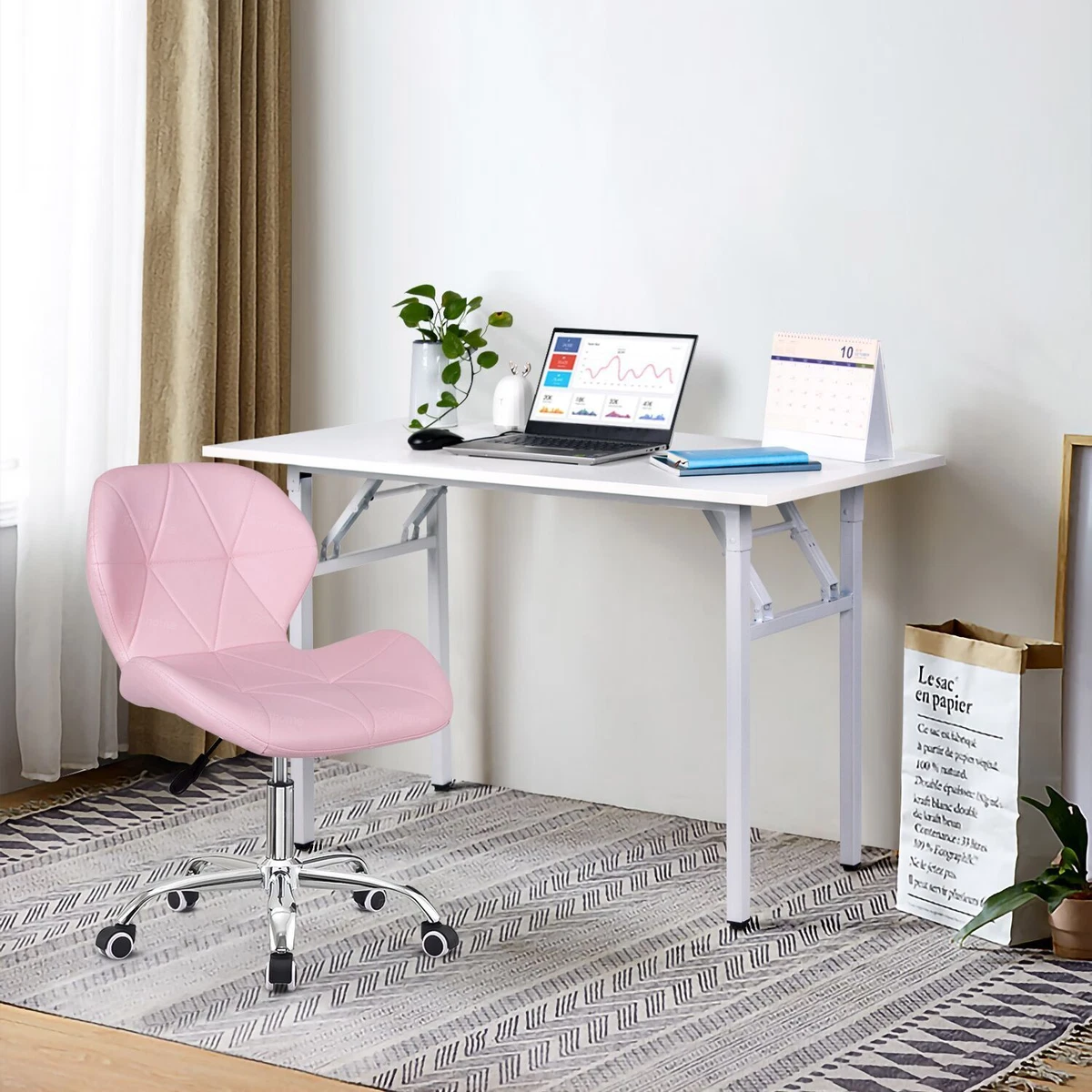 Computer Desk Swivel Chair Set Folding Study Table Low Back Chair Office Set