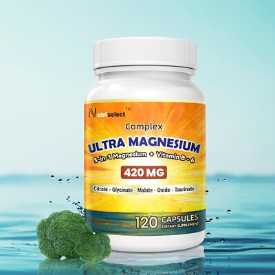 5-in-1 Magnesium Complex 420mg + Vitamin B6 - High Absorption - 120 capsules