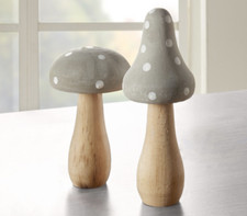 2 Holz Pilze Grau Weiss Punkte Beton Optik Deko Garten Fenster 17/12 cm - Set
