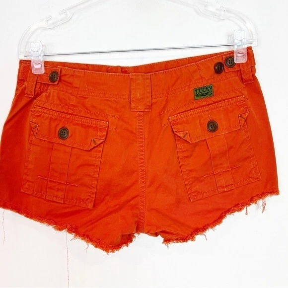 LUCKY BRAND ORANGE CARGO POCKET MID RISE SHORTS WOMENS SZ 4 - Image 2 of 4