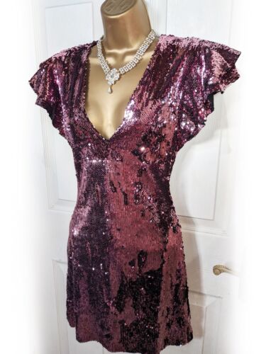ZARA BASIC Pink Flutter Sleeve Full Sequin Mini Dress, size S 8 - BNWT - Picture 4 of 6