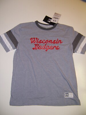 NWT Under Armour Short sleeve T shirt University Badger Wisconsin Kids Youth M