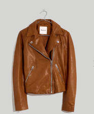 Madewell Womens $525 Washed Leather Motorcycle Jacket Dried Cedar Size Xs E0488d