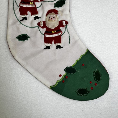 Kurt Adler Santa Claus Christmas Stocking 3D Appliqué Vtg Holiday Red Green - Picture 3 of 10