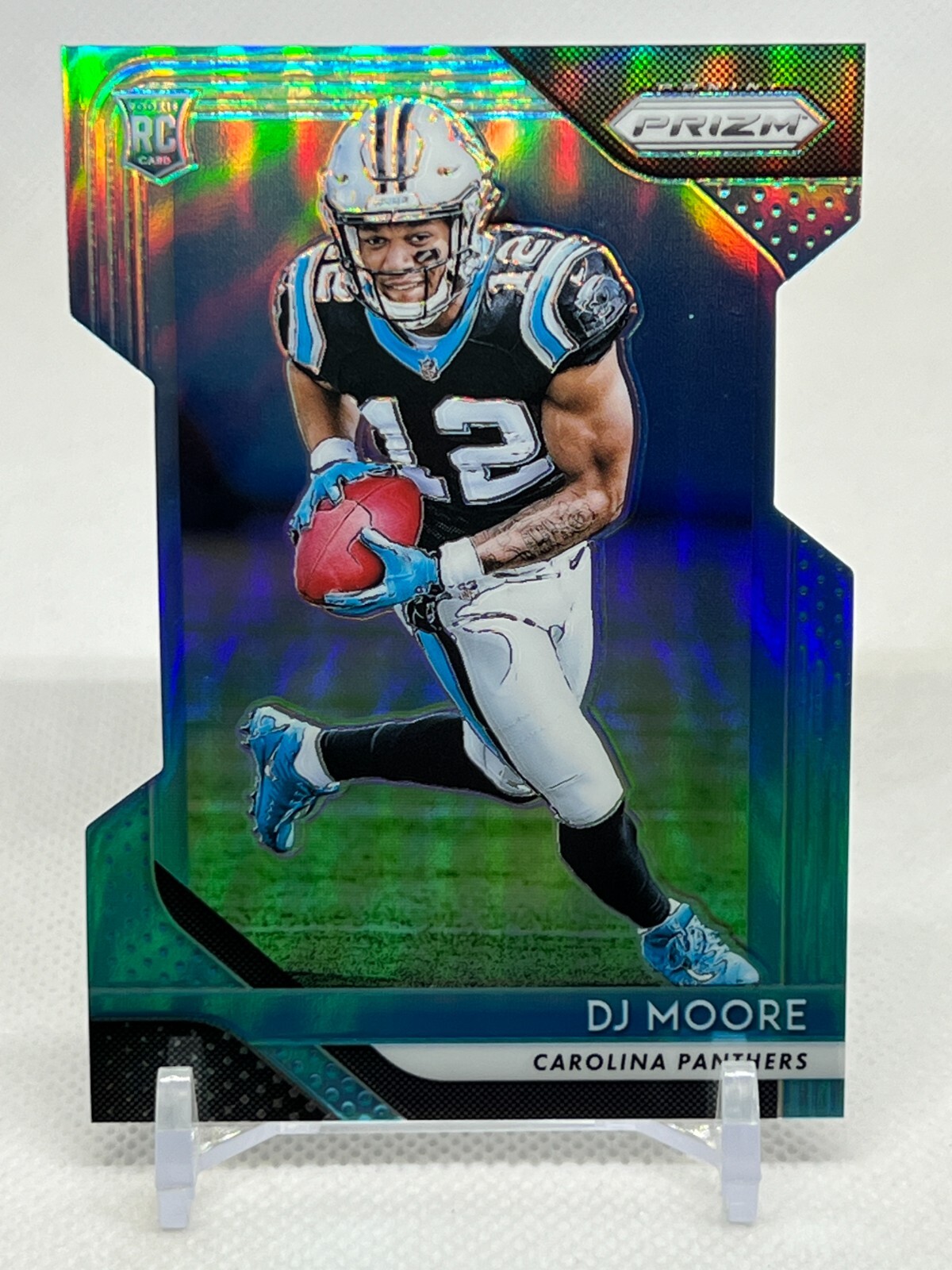 2018 Panini Prizm DJ Moore Light Blue Prizm Die-Cut RC Rookie # 030/199