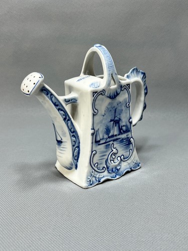 Vintage Antique Delft Blue Watering Can Creamer Pitcher Windmill Sailboat - Picture 2 of 9