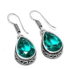 Paraiba Tourmaline Gemstone Handmade 925 Sterling Silver Jewelry Earring Sz 1.4"