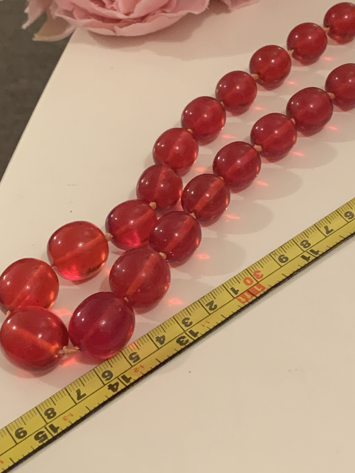 Vintage Plastic Translucent Cherry Red Lucite Bea… - image 10