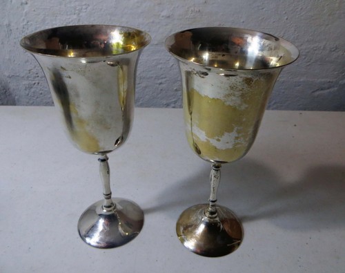 Vintage Silver plated over Brass Goblet Pair - Picture 2 of 8