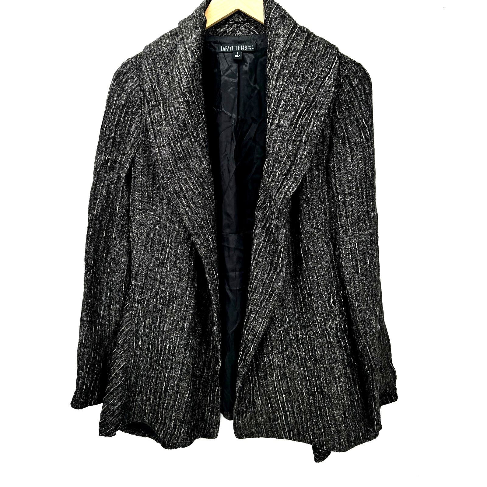 Lafayette 148 Jacket Womens 2 Open Gray Long Sleeve Lined Crepe Designer