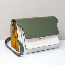 Marni Medium Trunk Green/white/ochre Saffiano Leather Crossbody Bag