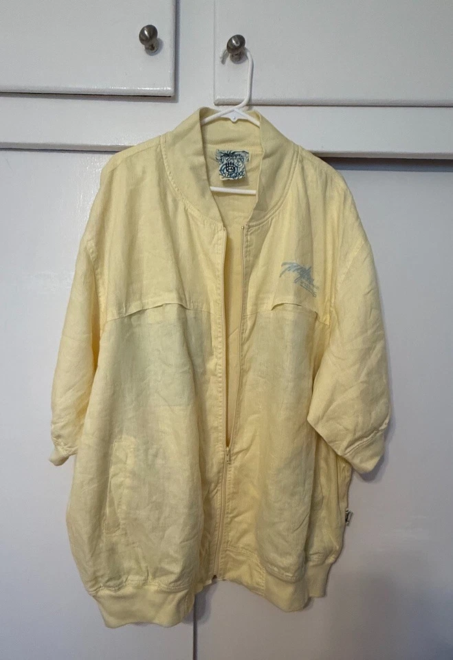 Chaqueta Bomber Miskeen Original Manga Corta Lino Amarillo, Chaqueta de Verano 2XL Hombre Foto 4 de 4