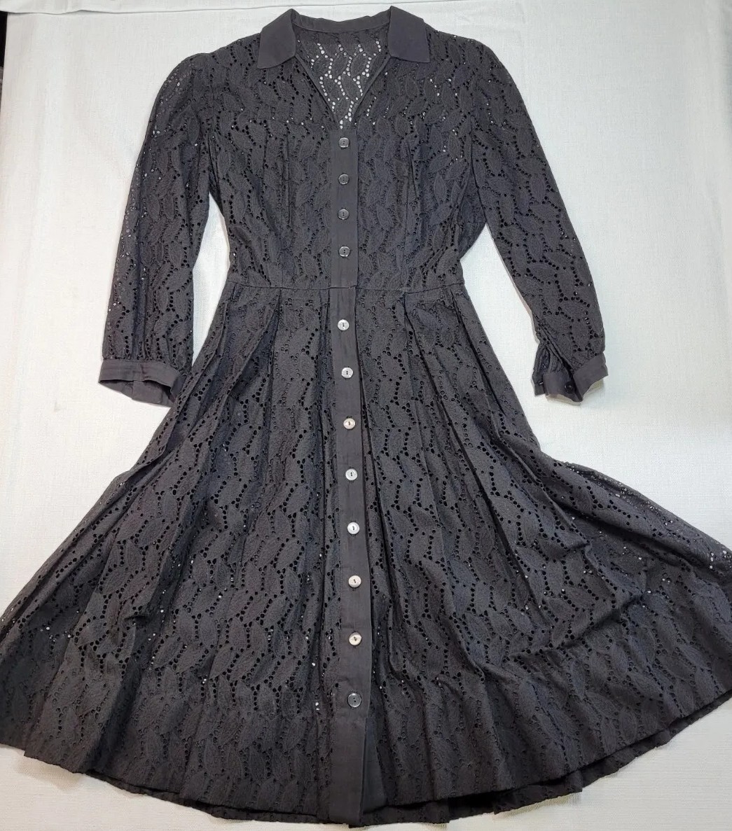 Vintage Union Made Ferman OGrady Black Lace Button Front Dress Wednesday  Addams