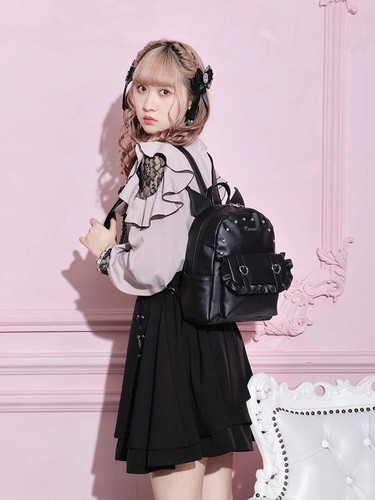 Sanrio Kuromi Rucksack Tasche Ohr schwarz Leder Erwachsenengröße Gothic und Lolita Japan - Bild 4 von 12