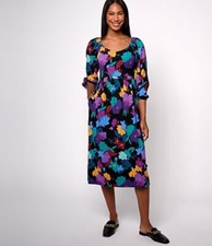 AnyBody Regular Daydreamer Knit Printed Dress with Smocking Black Floral 1X A619