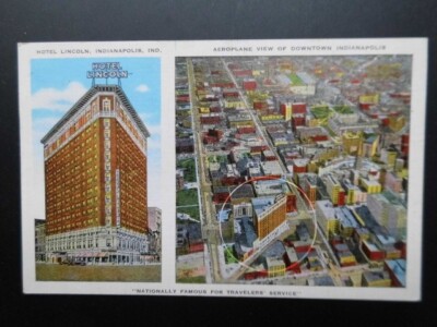 USA - Indianapolis INDIANA - 1949 - Hotel Lincoln + Aeroplane View of Downtown