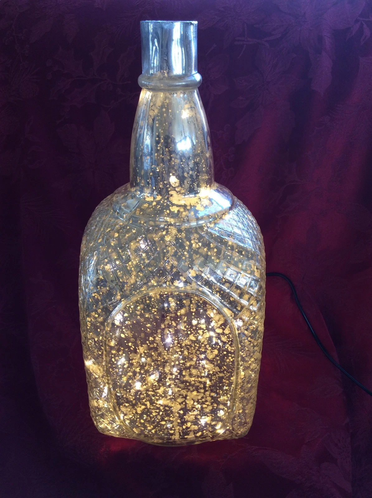 NEW Bling Electric LAMP Silver Flecked BOTTLE Table Top DECOR Warm White LEDs