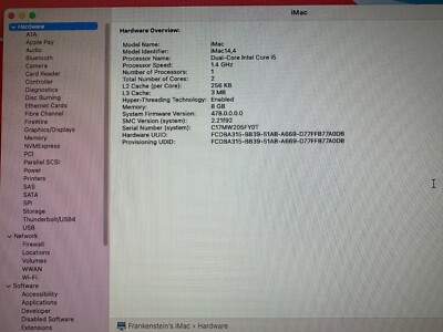 iMac (21.5-Inch Mid 2014) 1.4 GHz Intel Core i5 8GB RAM 500 GB HHD