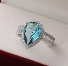 Dazzling Ring For Valentine Gift 2CT Simulated Aquamarine Ring 925 Silver Plated