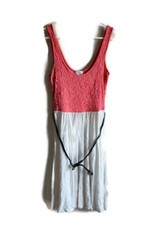 Guess Dress Size XS Sleeveless Tank Top Pink White Braided Belt Knee Length