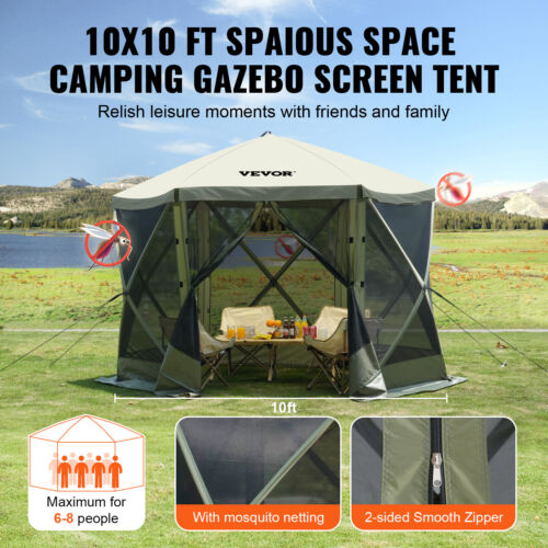VEVOR Pop Up Gazebo Tent Pop-Up Screen Tent 6 Sided Canopy Sun Shelter Green - Picture 6 of 12