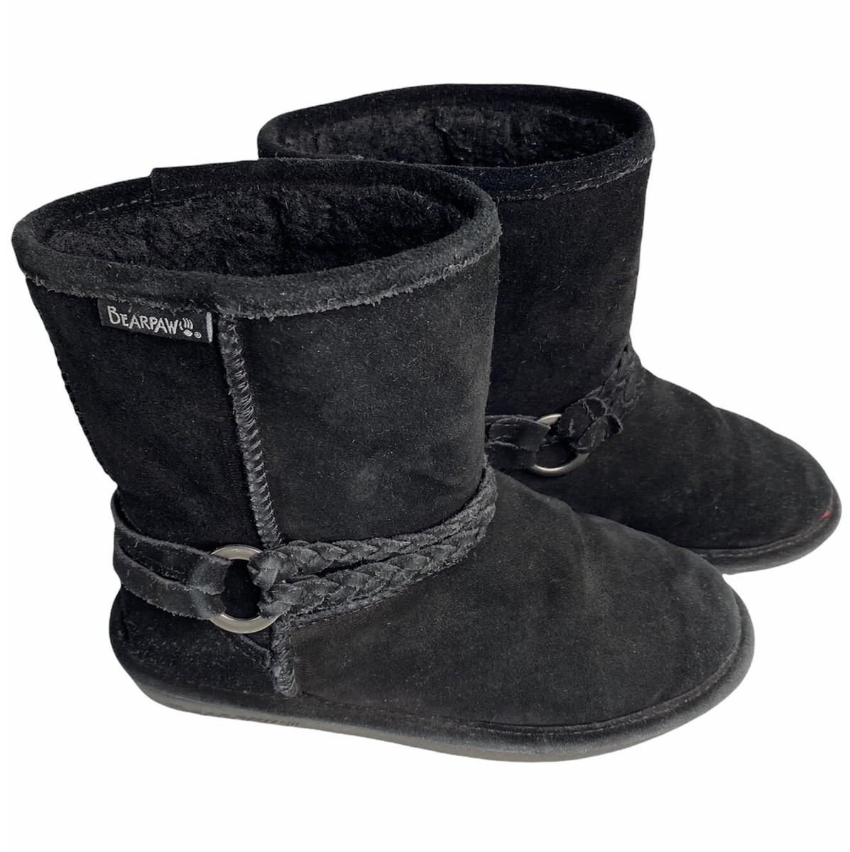 BEARPAW Girls Size Black SUEDE BOOTS Wool Lined Winter Boots