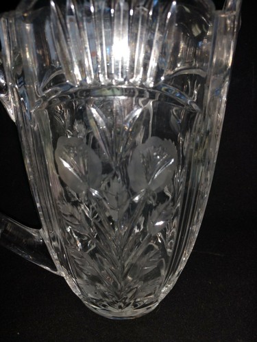 Multi-Cut Crystal Rose Design 8.5" Pitcher Heavy Lead Crystal Thumbprint Handle - Picture 4 of 4