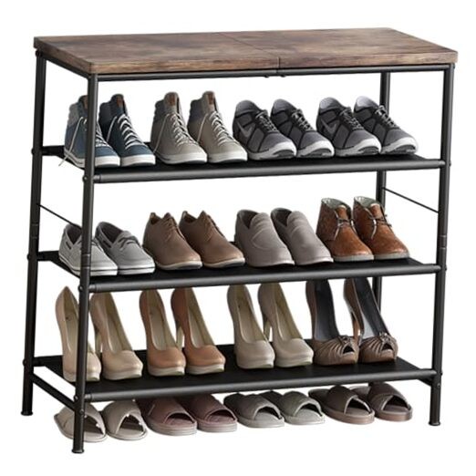 5-Tier Metal Shoe Rack Organizer Shelf in Black & Rustic Brown-image