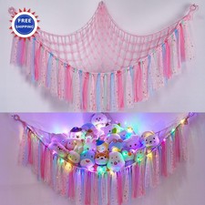 Stuffed Animals Net or Hammock with LED Light FIOBEE Hanging Storage Organizer