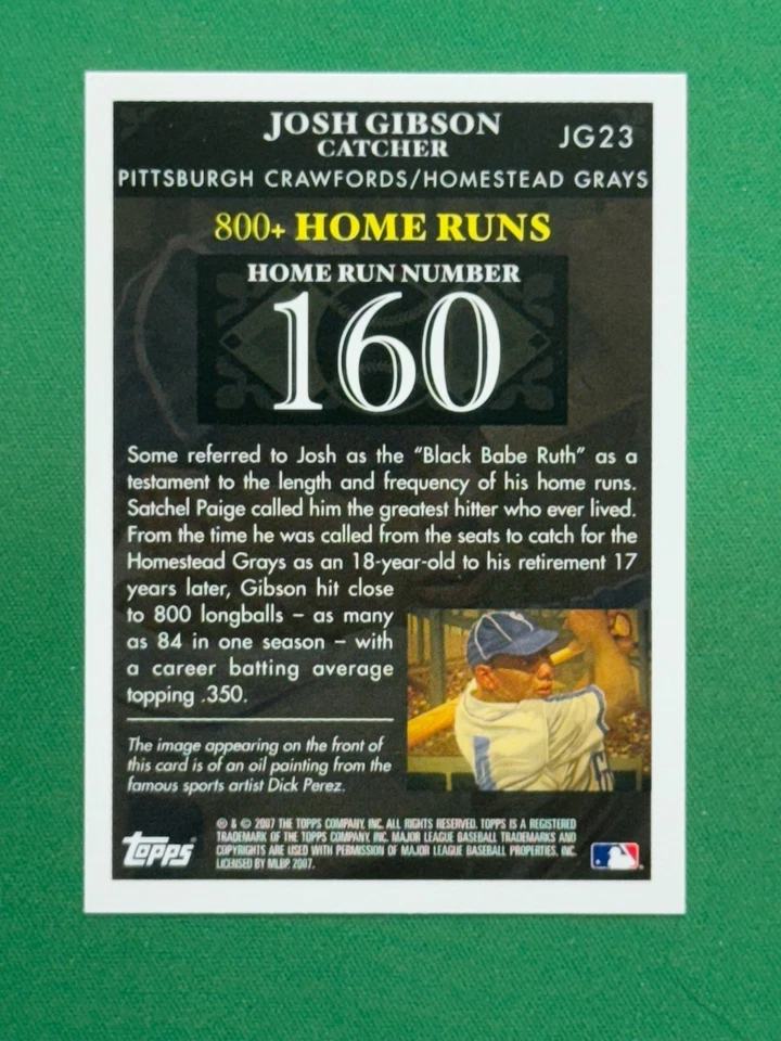 2007 Topps Baseball Josh Gibson Home Run History Home Run #160 #JG23 Josh Gibson - Image 2 of 2