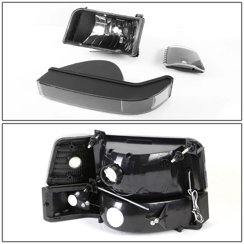 PARA 92-96 FORD F150 F250 F350 LED DRL CARCASA NEGRA FAROS ESQUINEROS TRANSPARENTES LÁMPARAS Foto 4 de 4