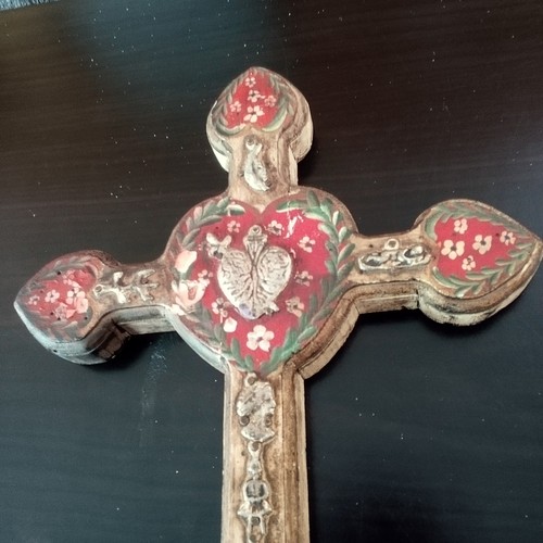 Wooden Cross With A Heart Made In Mexico - Bild 2 von 4