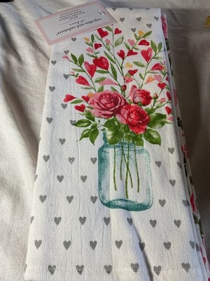 CUPCAKES AND CASHMERE AT HOME KITCHEN TOWELS (3) HEARTS ROSES 18 X 28 COTTON NWT