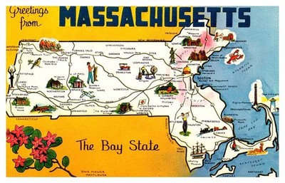 Postcard MAP SCENE State of Massachusetts MA AR4088