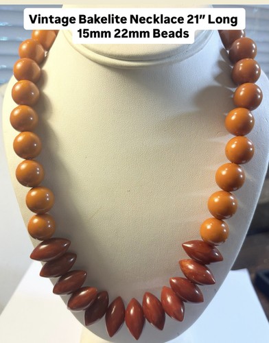 Vintage Bakelite Necklace Round & Pointed Beads 21” 15mm 23mm Beads