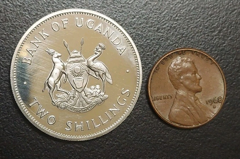 1966 Uganda 2 Shillings UNC Lovely Prooflike Coin Crowned Crane KM 6