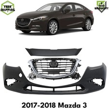 Front Bumper Cover Primed Plastic Grille Assembly Kit For 2017-2018 Mazda 3