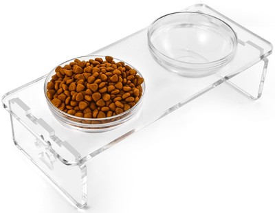 Dog and Cat Bowls Elevated Set - Acrylic Feeder Stand with 2 Set Removable St...