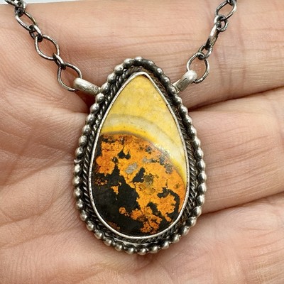 Navajo Bumble Bee Jasper Bar Necklace 19'' by Scott Skeets Sterling 9.8g