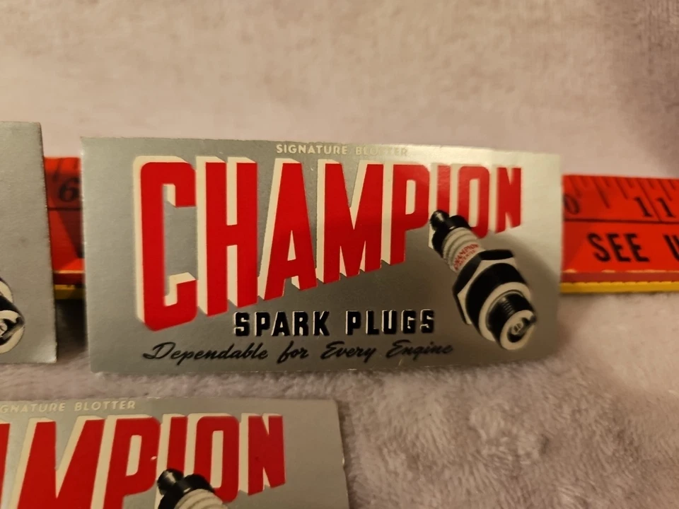Rare Lot Vintage Champion Spark Plugs Ink Blot Blotter Cardboard 3 Piece Lot - Image 4 of 4