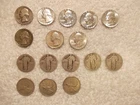 16 LOT SILVER QUARTERS; 5 STANDING LIBERTY, 8 WASHINGTON, and 3 CANADIAN QUARTER