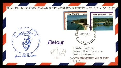 Mayfairstamps New Zealand Flight 1971 Auckland to Frankfurt B 747 Goethe Cover a