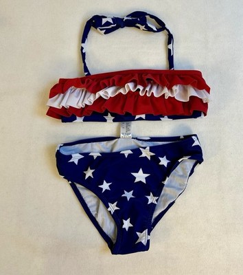 New Girls Two Piece Patriotic Stars and Stripes  Bikini Swimsuit 7/8
