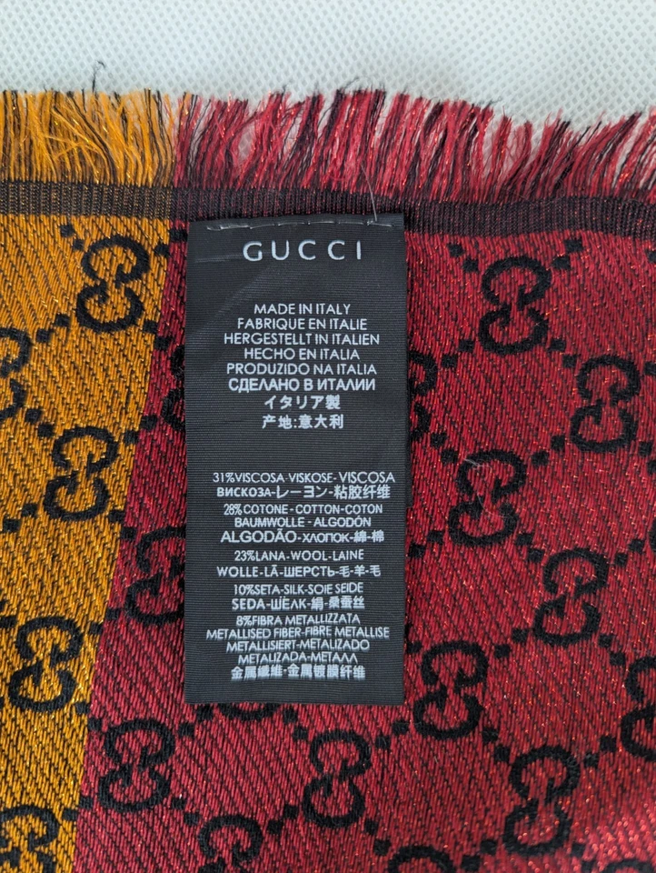 Authentic GUCCI Jacquard GG Pattern Multicolor Shawl Made in Italy. - Image 2 of 4
