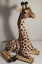 Sitting Giraffe Figurine Resin Handpainted 13” x 10” x 8" Safari African Animal