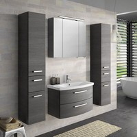 Badezimmer Set 80Cm Waschtisch Mit Unterschrank Keramik Waschbecken Hochschrank