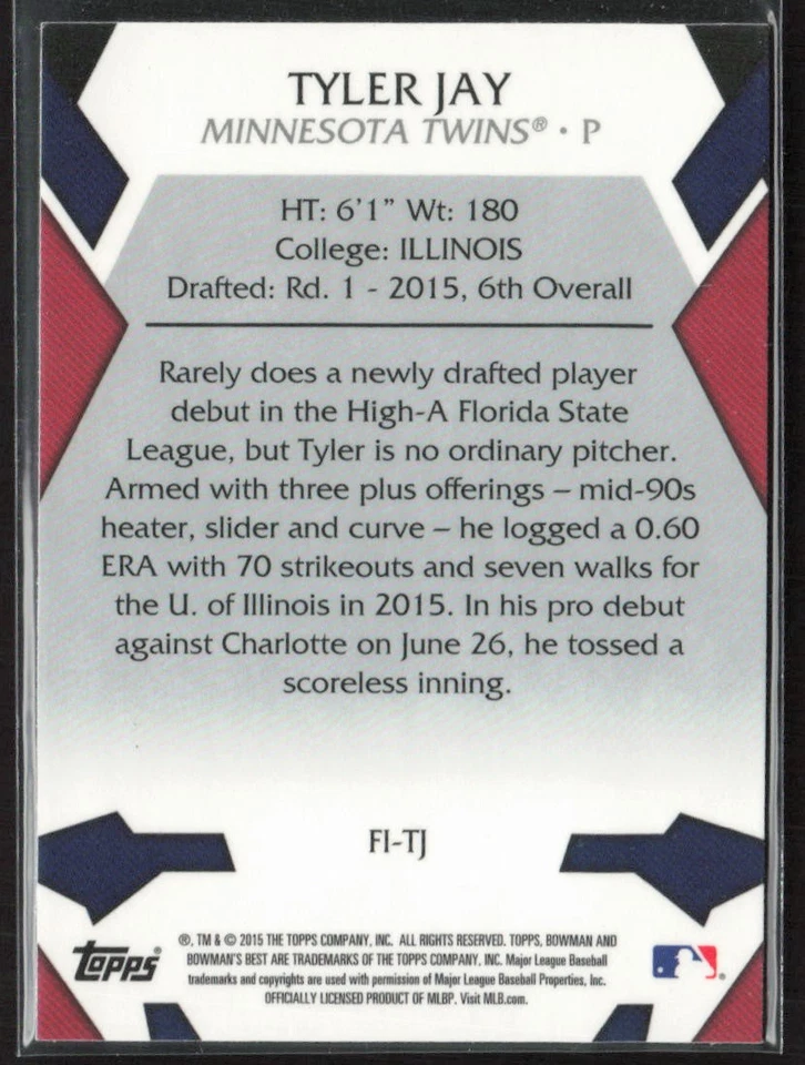 2015 Bowmans Best Auto /50 #FI-TJ Tyler Jay - Image 2 of 2