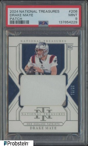 2024 National Treasures #208 Drake Maye Patriots RC Rookie Patch 79/99 PSA 9